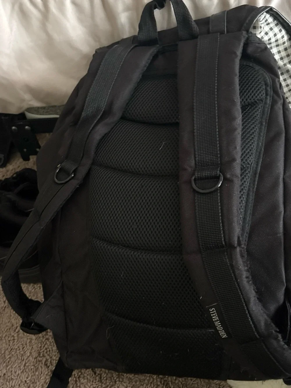 Steve Madden Black Canvas Buckle Backpack for Men